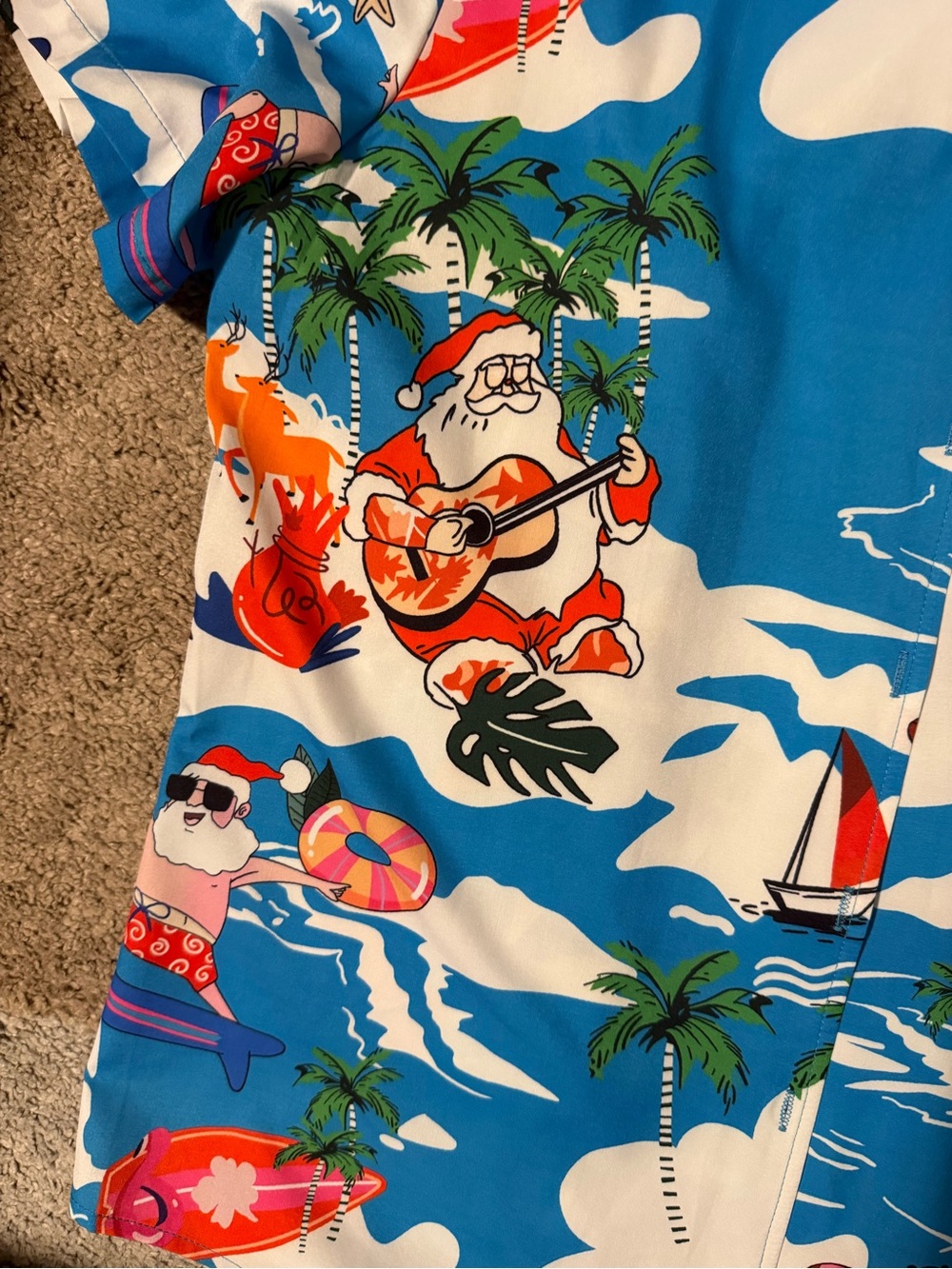Unisex Blue Tropical Holiday Print Shirt-medium - Christmas in July! - Picture 3 of 3